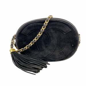 Chanel Shoulder Bag with Chain Bag, Suede, Black, Women's